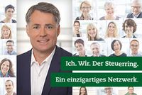 Der Steuerring und Ich: Christian Munzel In einem Mosaik von Bildern werden verschiedene Steuerring-Berater und Mitarbeiter gezeigt. Rechts im Bild steht „Ich. Wir. Der Steuerring. Ein einzigartiges Netzwerk.“