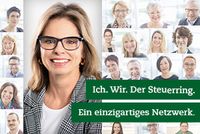 In einem Mosaik von Bildern werden verschiedene Steuerring-Berater und Mitarbeiter gezeigt. Rechts im Bild steht „Ich. Wir. Der Steuerring. Ein einzigartiges Netzwerk.“