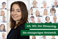 In einem Mosaik von Bildern werden verschiedene Steuerring-Berater und Mitarbeiter gezeigt. Rechts im Bild steht „Ich. Wir. Der Steuerring. Ein einzigartiges Netzwerk.“