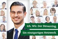 Der Steuerring & Ich: Tunahan Aytac In einem Mosaik von Bildern werden verschiedene Steuerring-Berater und Mitarbeiter gezeigt. Rechts im Bild steht „Ich. Wir. Der Steuerring. Ein einzigartiges Netzwerk.“